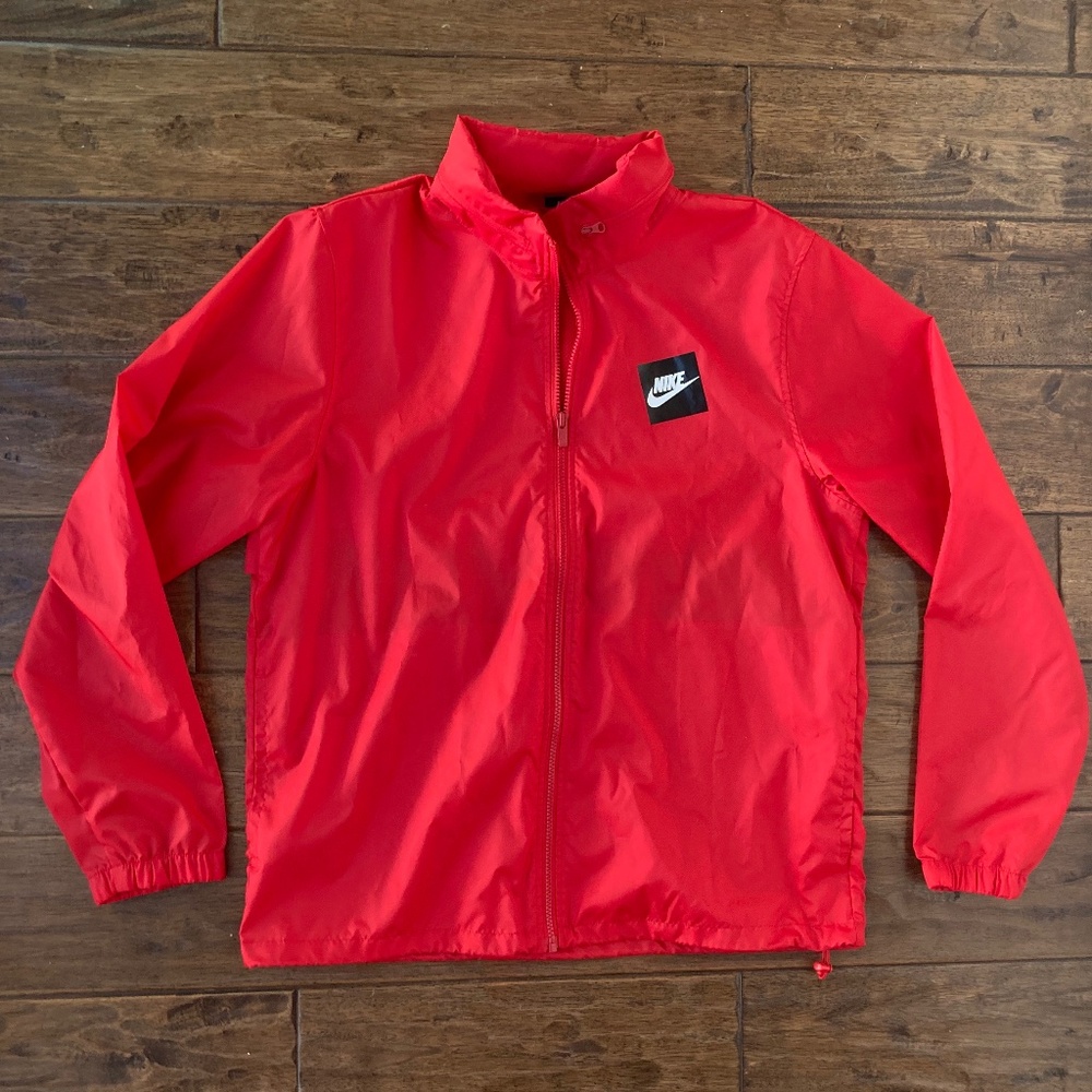 Nike JUST DO IT Hooded Red Windbreaker Jacket Large Full Zip Lightweight
